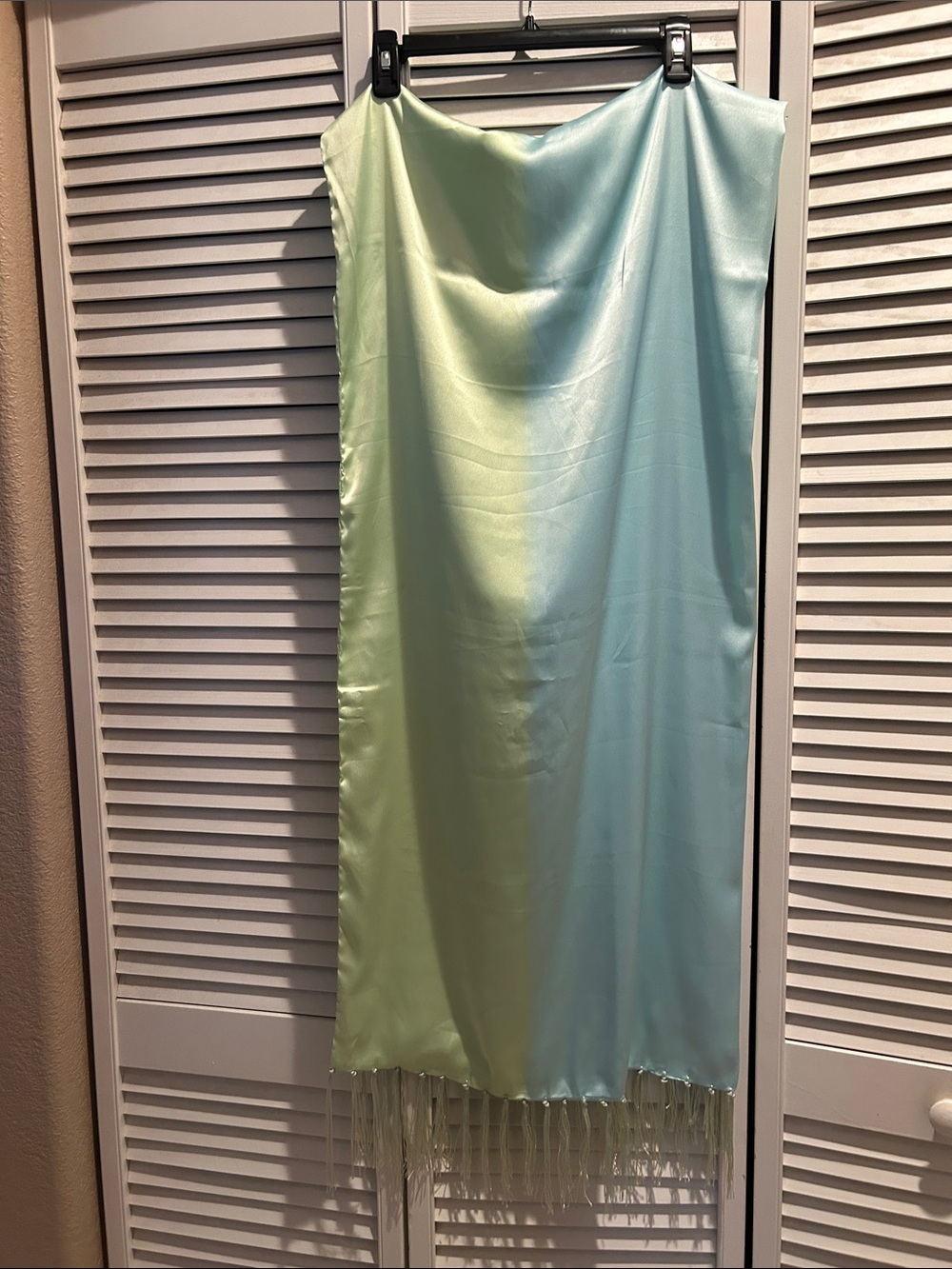 Satin Ombre Green to Blue Shawl with Fringe